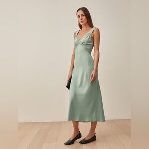 Reformation Provence Silk Slip Dress | Worn Once | Color: Celadon | Size S